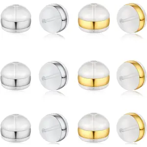 DELECOE 12pcs Soft Silicone Earring Backs for Studs Silver&Gold Belt Rubber Earring Backs Replacements Hypoallergenic Safety Plastic Earring Back for Studs Earring Hoops Fish Hook