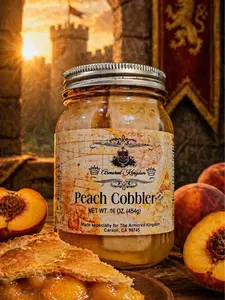 The Armored Kingdom Premium Gluten-Free Peach Cobbler Pie in a Jar - 16 oz - Vitamin C, Rich Peaches, Real Ingredients - Ready-to-Eat Pantry Food