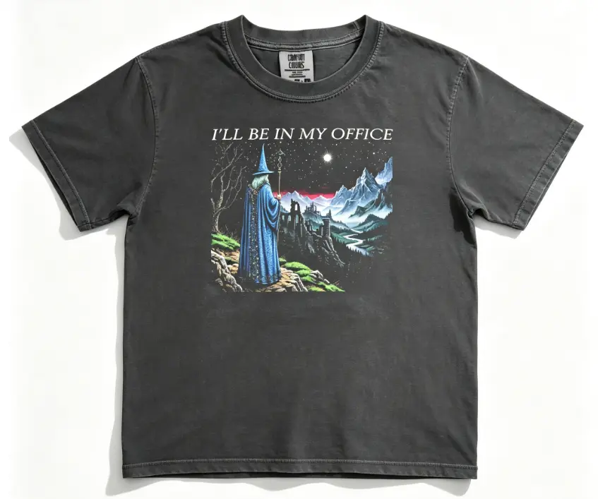 The I'll Be In My Office T-shirt, Vintage Mountain Castle Shirt, Magical Wizard Shirt, Gift for Men, Gift for Women, Crew Neck T-shirt, Trending T-shirt