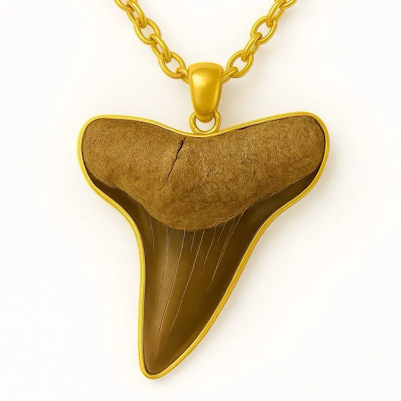 Authentic Fossil Shark Tooth Necklace – 18K Gold Trim or Leather Wrap