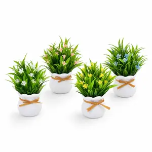 4pcs Artificial Wind Chime Flower Pots, Plastic Fake Flowers, Home Decor for Living Room, Dining Table, Office Desk, Low Maintenance Greenery