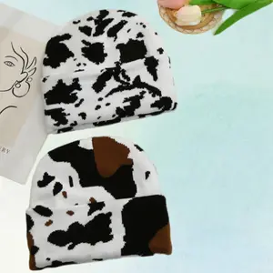 Autumn Winter Warm Hat  Cow Printed Pattern Casual Hat for Men Women Unisex fashionable Thick Ear Protection Hat  Warmth Essential Cute Hat