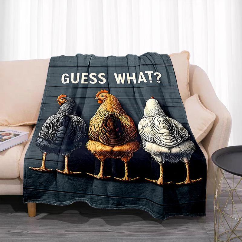 1pc Contemporary Reversible Flannel Fleece Throw Blanket - Cartoon Chicken Backside Guessing Game Print, Digital Print, All-Season Cozy Office Nap & Home Blanket, Gift for Family and Friends