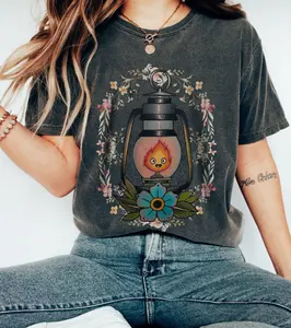 Calcifer Lamp Flowers Shirt, Anime Inspired by Howl’s Moving Castle Sweatshirt, Anime Lover Sweater, Trend Ghibli