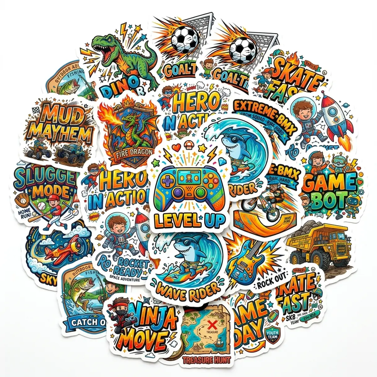 Boy Stickers Pack 20pcs - Ideal for Boys, 20 Pieces of Fun Stickers for Kids' Activities and Decorations