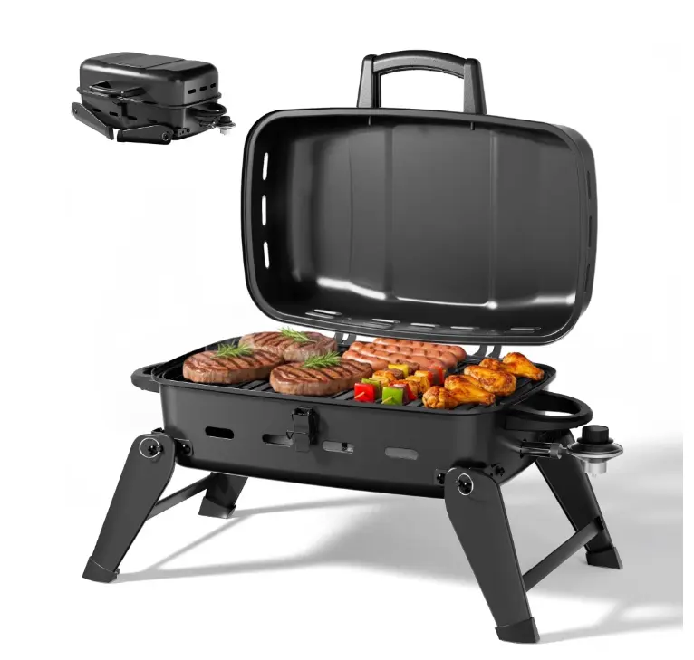 MASTER COOK Portable Gas Grill, 10,000 BTU Outdoor Tabletop BBQ Propane Grill with Foldable Legs for RV, Camping