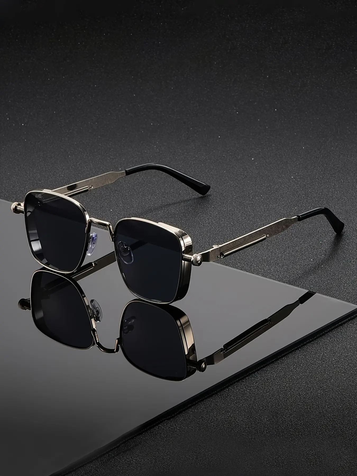 Vintage Steampunk Square Frame Fashion Glasses, Metallic 