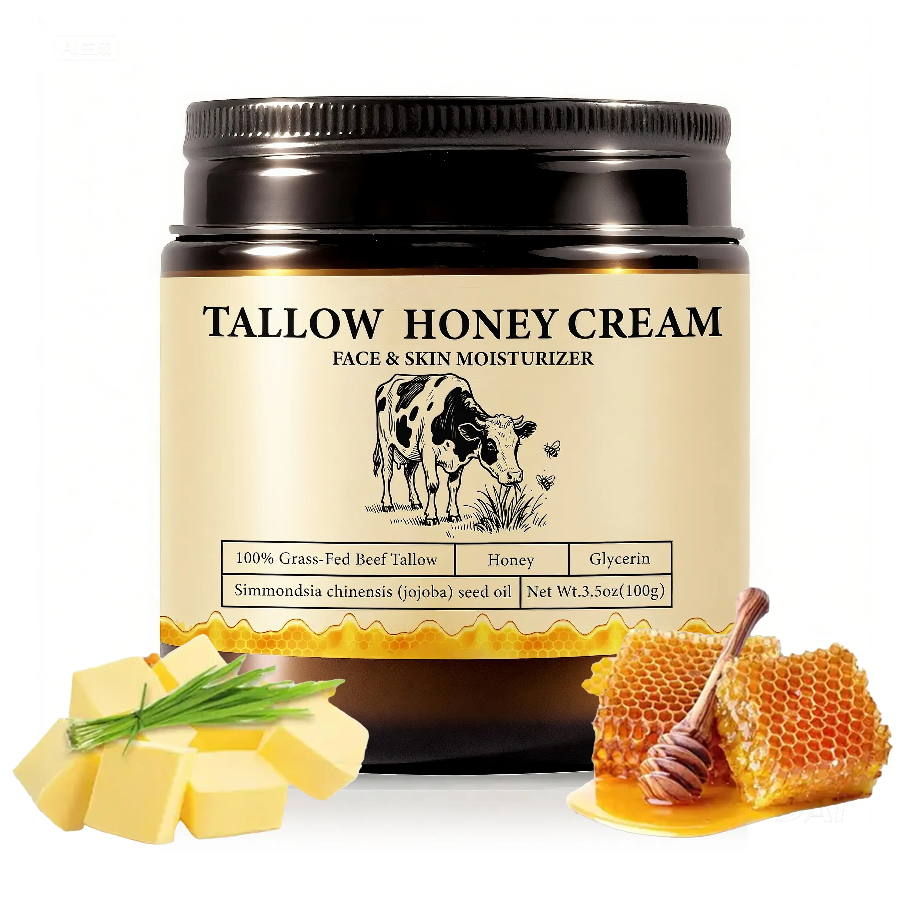 2Bmagic Grass-Fed Tallow Face Cream with Sunflower Oil - Anti-Aging, Hydrating, Long-Lasting Moisturizer to Plump, Protect & Hydrate for Sensitive Skin, Anti Aging Blur, Radiant Skin, 3.5oz