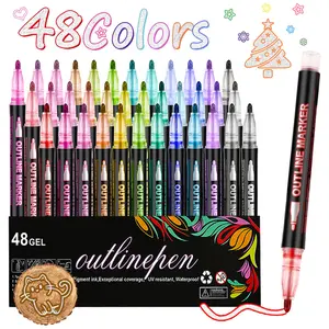 12/24/36/48 Pcs Double Line Outline Markers, Super Glitter Outline Marker Pen Set, Metallic Glitter Drawing Pens for Birthday Card DIY, Graffiti, Art Craft Supplies