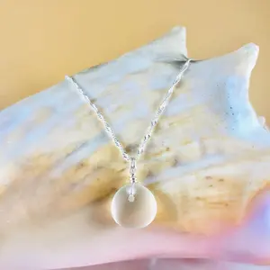 Unisex Sea Glass Necklace - Beach Glass Jewelry - Sterling Silver Necklace - Unisex Jewelry for Men Women - Simple Pendant Necklace - White