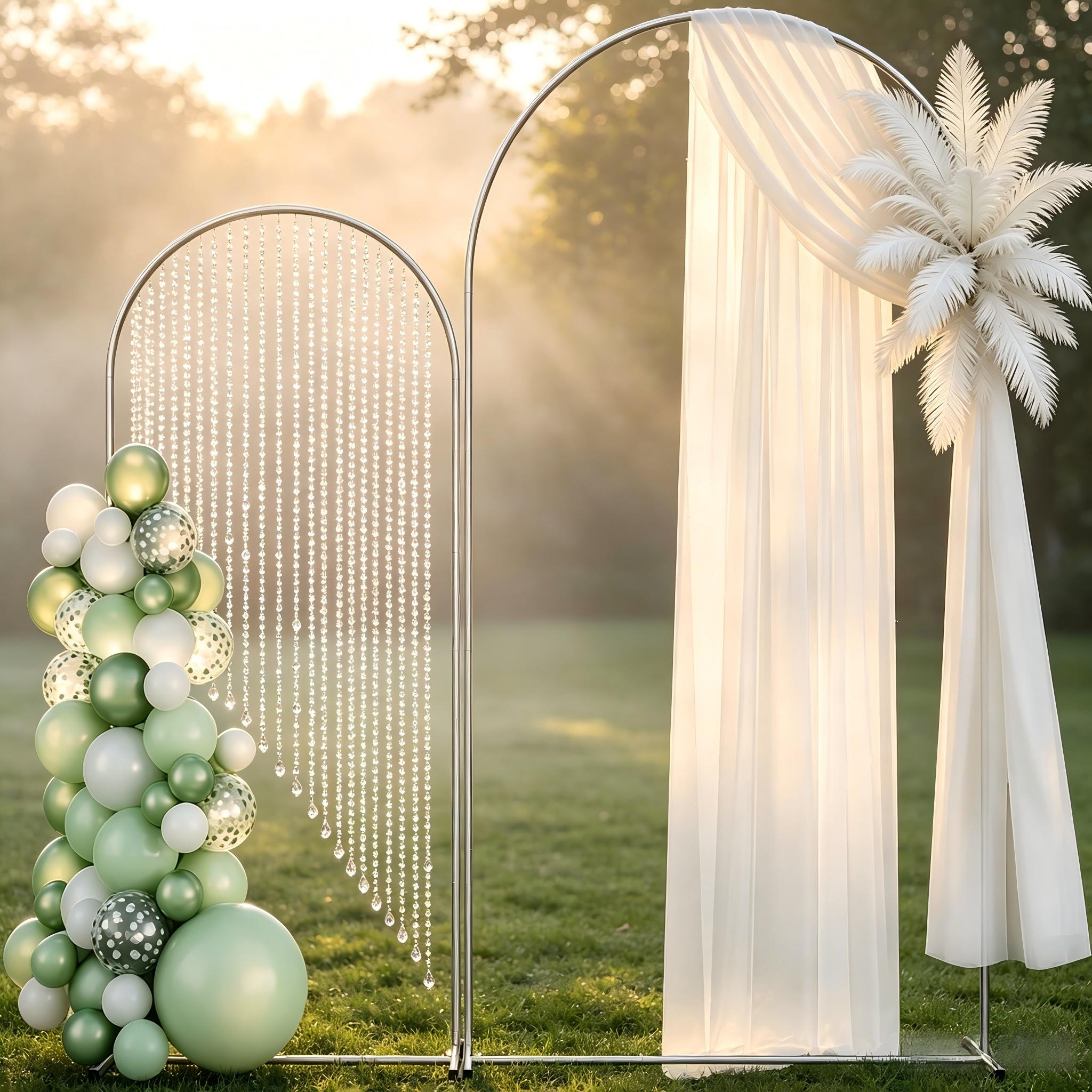 White Heavy-Duty Metal Arch Backdrop Stand Pack (Set of 2) - 7.3FT & 6FT Double Curved Frames, Stretchy Photo/Floral Kit for Wedding Ceremony, Indoor/Outdoor Party Decor