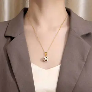 Soccer Pendant Fashion Clean Girl Jewelry Popular Necklace Glue Soccer Ball Pendant Stainless Steel 60 cm Chain Gold Silver Green Pink Blue