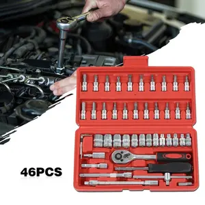 46 Pieces 1/4 inch Drive Socket Ratchet Wrench Set, with Bit Socket Set Metric and Extension Bar for Auto Repairing and Household, with Storage Case ktctools Multifunctional toolbox tool kit Impact Set with Lug Nut Flips