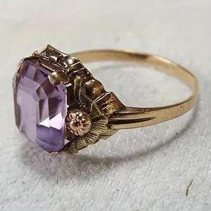 Vintage Style Purple Cubic zirconia Engagement Ring - Zinc Alloy with Floral Pattern for Women, Thanksgiving Holiday Statement Piece, All Seasons Fit, Ideal for Party And Wedding Occasions