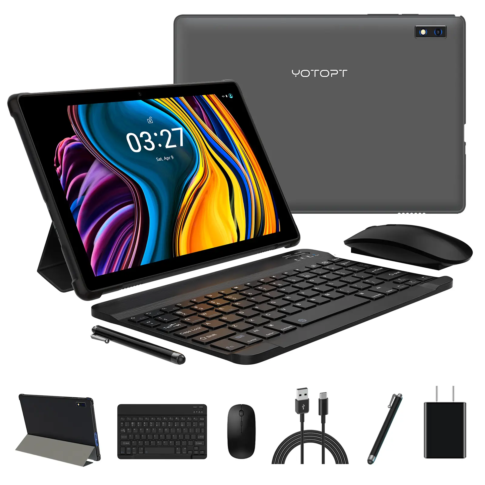 10.1-inch Android 14 Tablet Bundle, Mouse, Keyboard, Stylus, Case & Cable Included, 6GB Native RAM (Supporting 12GB Expand) + 128GB ROM, WiFi-Only Tablet, 8000mAh Battery, Dual Speakers, Ideal for Work, Study & Entertainment