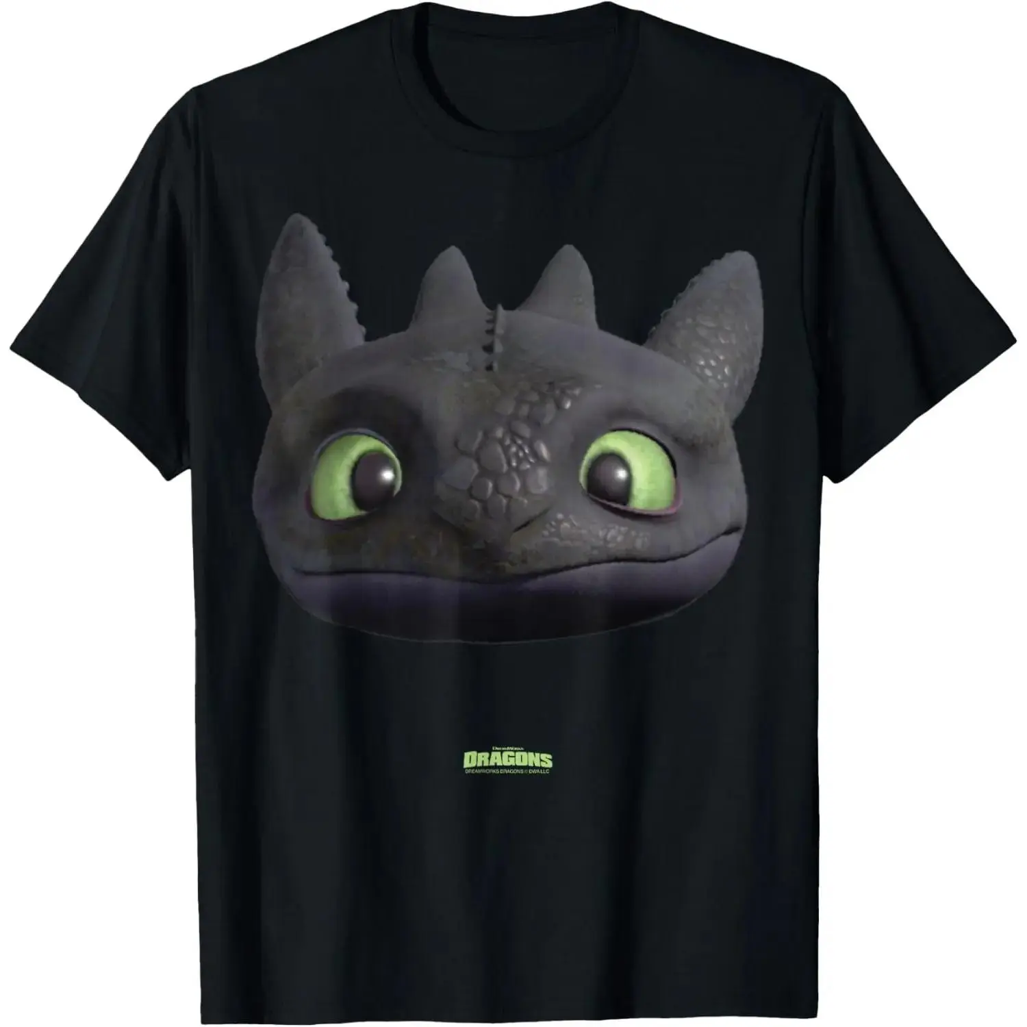 Men's DreamWorks Dragons Toothless Night Fury Big Face 3D Graphic T-Shirt, Natural Cotton Casual Fabric Short-Sleeve Tee