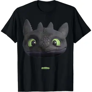 Men's DreamWorks Dragons Toothless Night Fury Big Face 3D Graphic T-Shirt, Natural Cotton Casual Fabric Short-Sleeve Tee