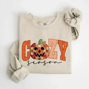 Patchwork Cozy Season Sweatshirt, Retro Pumpkin Plaid Sweater, Fall Aesthetic Pullover, Autumn Cozy Outfit, Thanksgiving Gift for Her