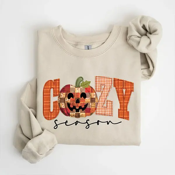 Patchwork Cozy Season Sweatshirt, Retro Pumpkin Plaid Sweater, Fall Aesthetic Pullover, Autumn Cozy Outfit, Thanksgiving Gift for Her