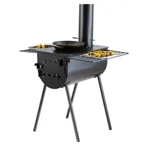 Wood Stove 118 Inch - Portable Camping Wood Burning Stove with Chimney & Gloves Carbon Steel