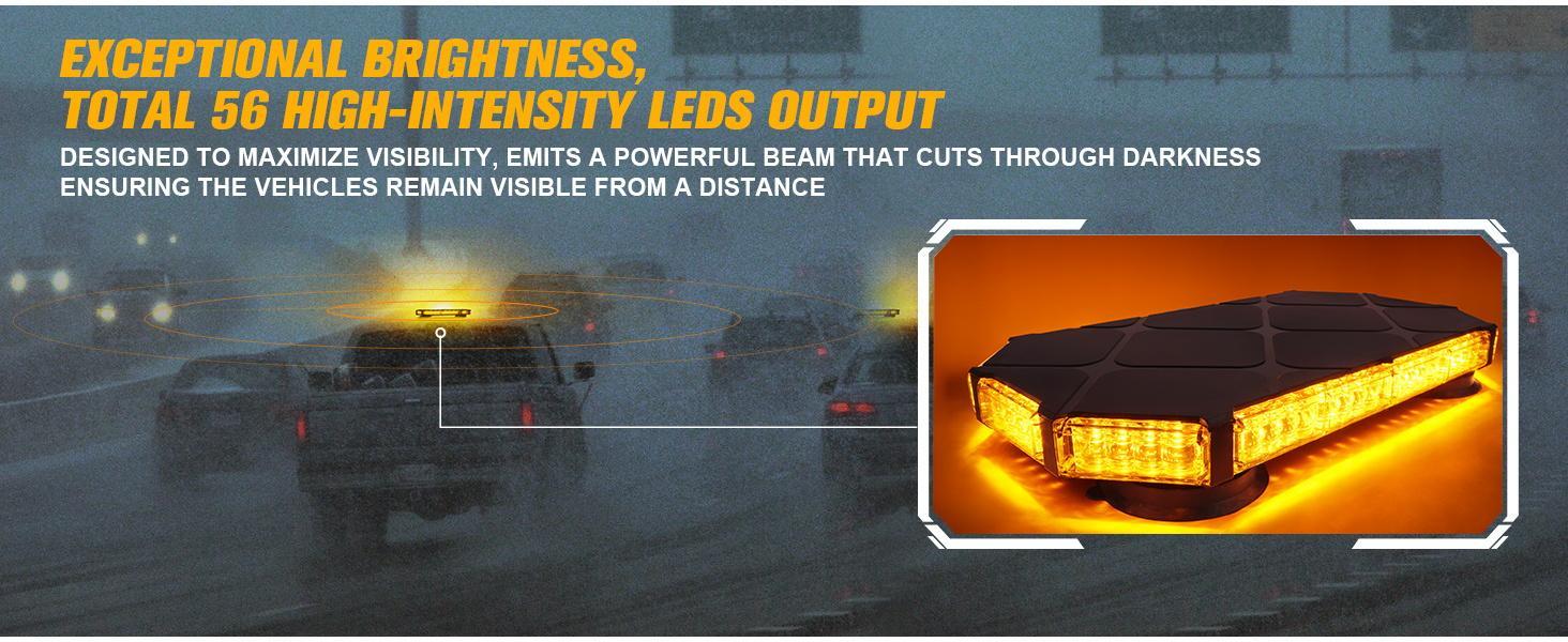 DIBMS 56 LED Roof Strobe Beacon Lights Strip Roof Hazard Warning Emergency Safety Flashing Lights, Amber/White Emergency Rooftop Strobe Lights Bar,Men's Car Accessories,Father's Day gift, amber  car  lights Dual Color LED Emergency Strobe Lights