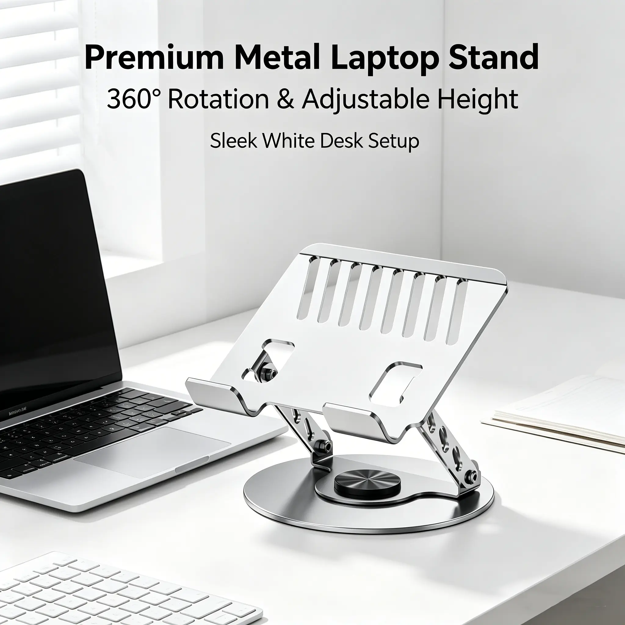 Ergonomic Laptop Stand for Desk - Durable Metal Aluminum Alloy 2-in-1 Multifunctional Hub with 360° Horizontal Rotation, Folding Adjustable Portable Holder, 22 lbs Capacity, Heat Dissipation, Compatible with Laptops & Mobile Devices for Gaming Users