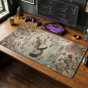 PKM Mimikyu Cottagecore Watercolor Mouse Pad Spooky Cute Ghost Desk Mat Nature Gaming Mat, Cute Anime Gift Gaming Use Mousepad