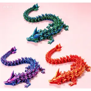 Flexible Articulated Dragon Figurine 12 Inch 3 Pack, Fidget Toys for Stress Relief and Focus, 3D Printed Flexible Dragon Model, Perfect Basket Stuffers and Essentials, Reusable Sensory Toys for Adults and Kids