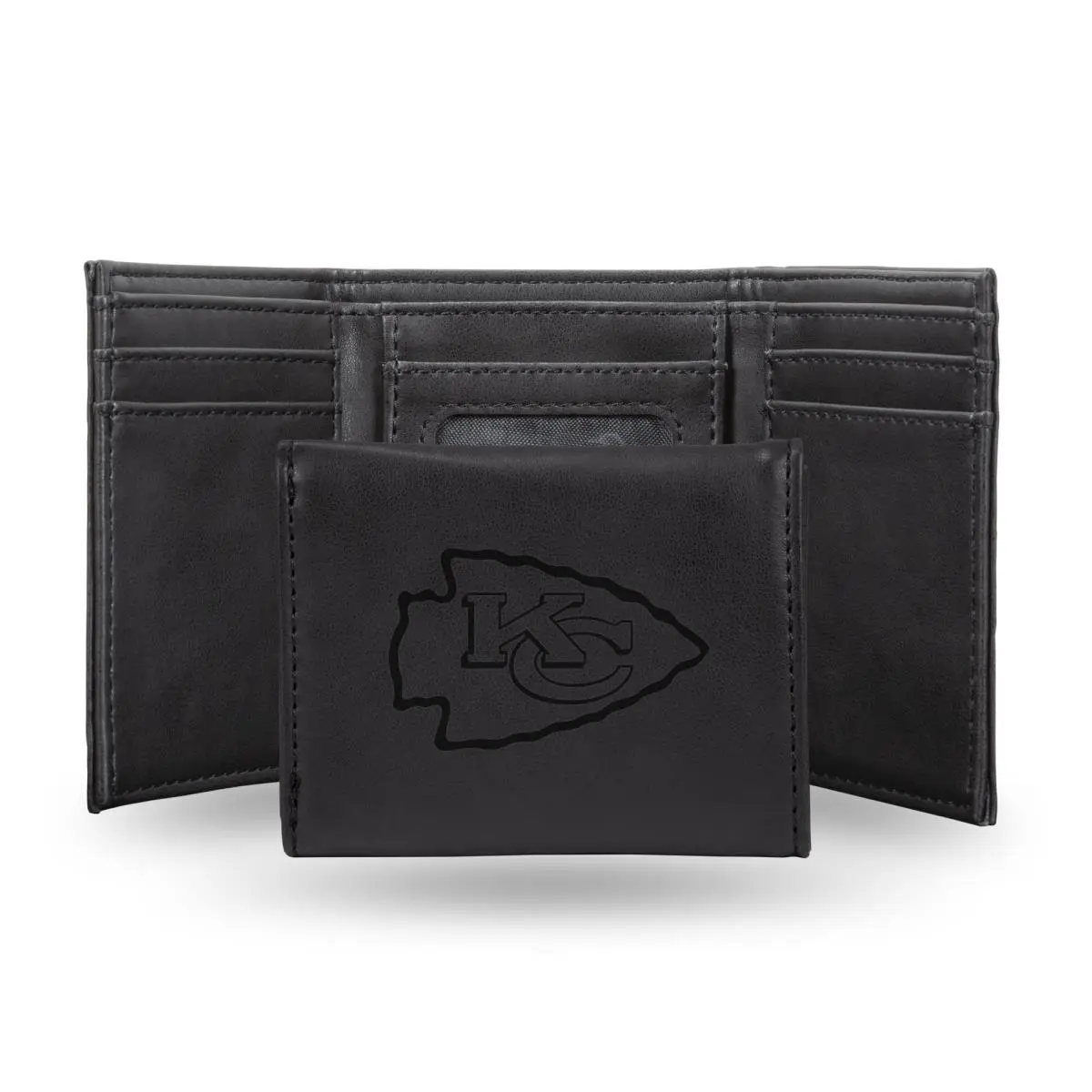 212 MAIN Men's NFL Kansas City Chiefs Laser-Engraved Black Trifold Wallet, Trifold Card Holder, Faux Leather