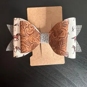 Horse embossed leather country western hair bow
