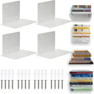 Floating Book Shelves for Wall, Heavy-Duty Book Organizers, Iron Wall Mounted Shelves for  Office Classroom Library, White Large (4)