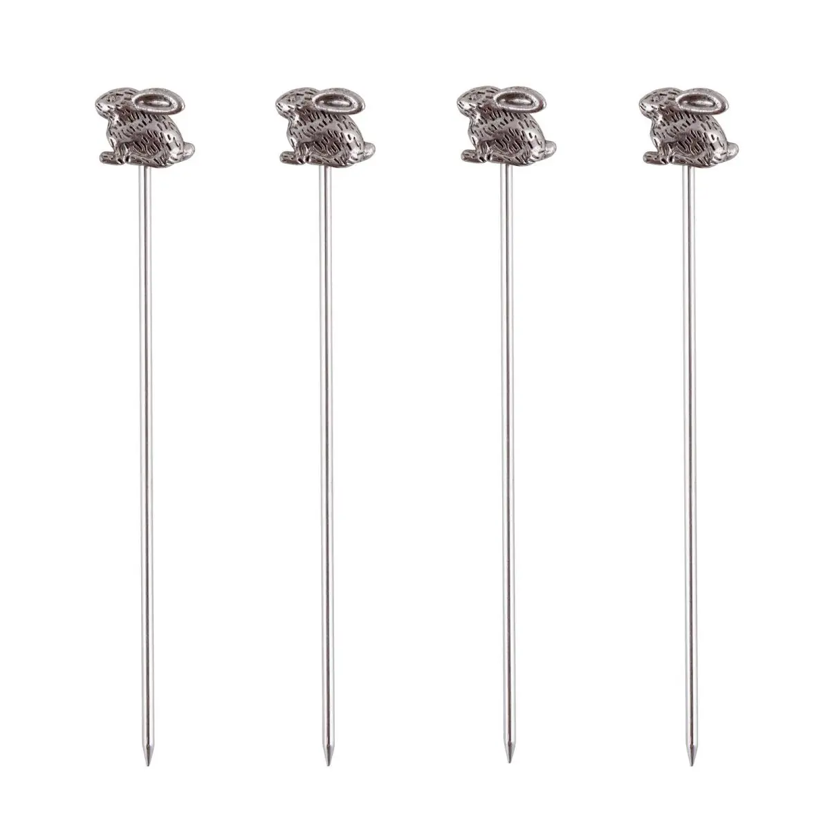 BarConic® Stainless Steel Bunny Cocktail Picks - 4-Piece Cocktail Sticks Set for Kitchen & Bar Utensils, Cocktail Cocktail Sticks