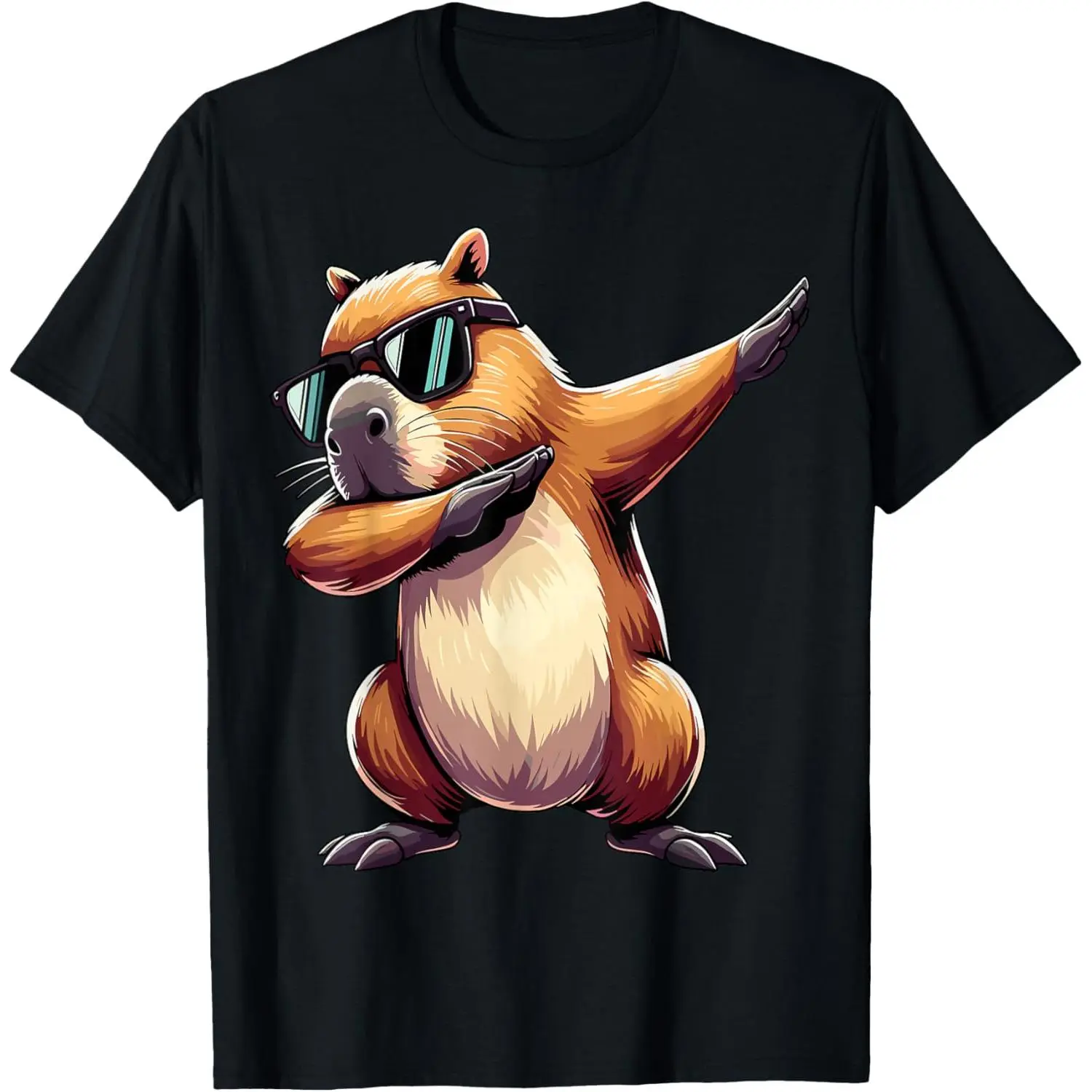 Cute Dabbing Capybara T-Shirt Pure Cotton Graphic Tees Menswear Top: Gifts for Men & Women