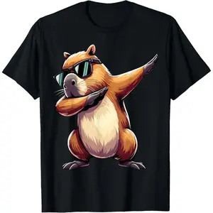 Cute Dabbing Capybara T-Shirt Pure Cotton Graphic Tees Menswear Top: Gifts for Men & Women