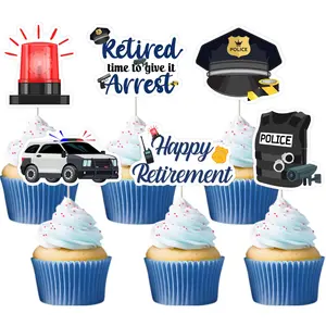 36pcs Black Police Retirement Cupcake Toppers Happy Retirement Party Decorations