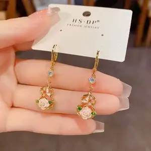 LisiZen Unique Fashion Sweet Versatile Dripping Oil Petal Hollowed Gourd Earrings for Women Elegant Light Luxury Design Ear Buckles Wholesale DZEH5909
