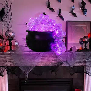 Halloween Indoor Decor - Luminous Bubble Witch Cauldron DIY Set - Black Plastic Bowl Magic Party Decoration - Vintage Ornament for Home Kitchen Room & Party Table