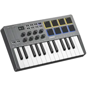 LEKATO SMK-25 USB 25 Key MIDI Keyboard Controller With 8 Backlit Drum Pads, Bluetooth Semi Weighted Dynamic Keybed 8 Knobs and Music Production, Smart Scales, Chords, Software Included, Back to School