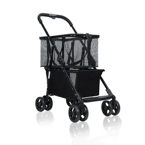 Shopping Cart, Collapsible Utility Trolley Cart, Detachable Carry Bag with Wheels, Stroller Foldable Personal Shopping Cart