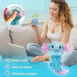 4 PCS Glitter Axolotl Squishy Stress Squeeze Toy, Slow Rising Reusable Durable Fidget Toy, Transparent Sparkly Water Bead Axolotl Sensory Toy, Anxiety Relief Decompression Toy for Kids Adults, Perfect Gift For Festival and Holidays