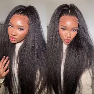 Bling Hair Kinky Straight Lace Front Wigs 13x6 360 Lace Frontal Wig Real Human Hair Pre Plucked With Baby Hair 180% Density Yaki Straight Transparent HD Glueless Lace Wig Human Hair Wigs For Women
