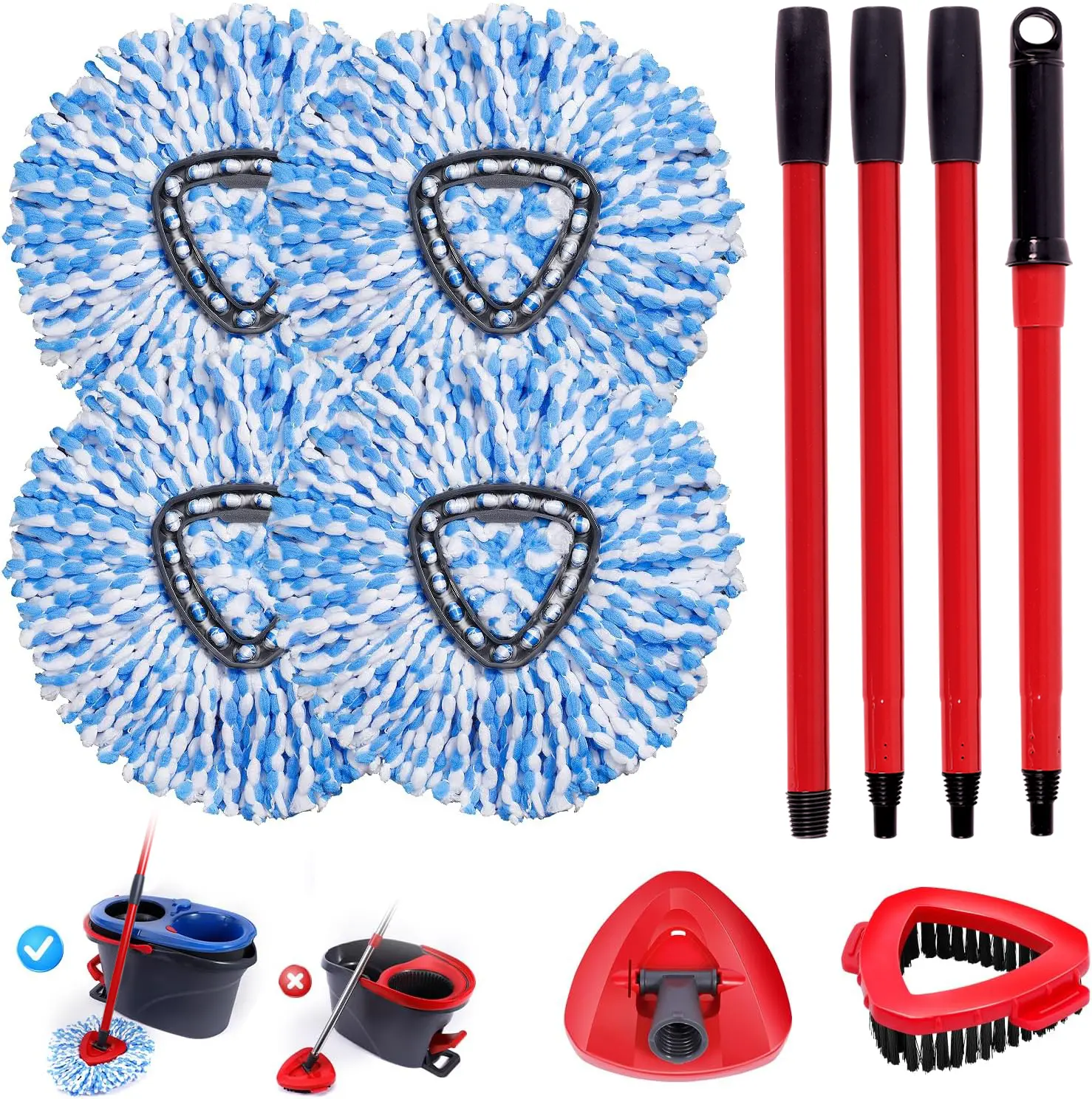 O Cedar RinseClean 2-Tank System Spin Mop Set - Home Cleaning Bundle with 4 Machine Washable Microfiber Replaceable Heads, 1 Stainless Steel Stick, 1 Base, 30-58in Adjustable Rotatable Handle, Long-Handled Rotating-Head Mops for Hardwood Floors summerwins