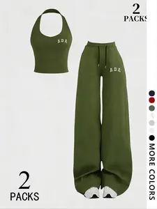 Hoodie and Flared Pants Set – Women's Casual Streetwear for Daily Wear, Comfortable Cotton Fabric, High-Waisted & Oversized Fit, 2-Piece Outfit, Black with "ADA" Letter Embellishment, Womenswear