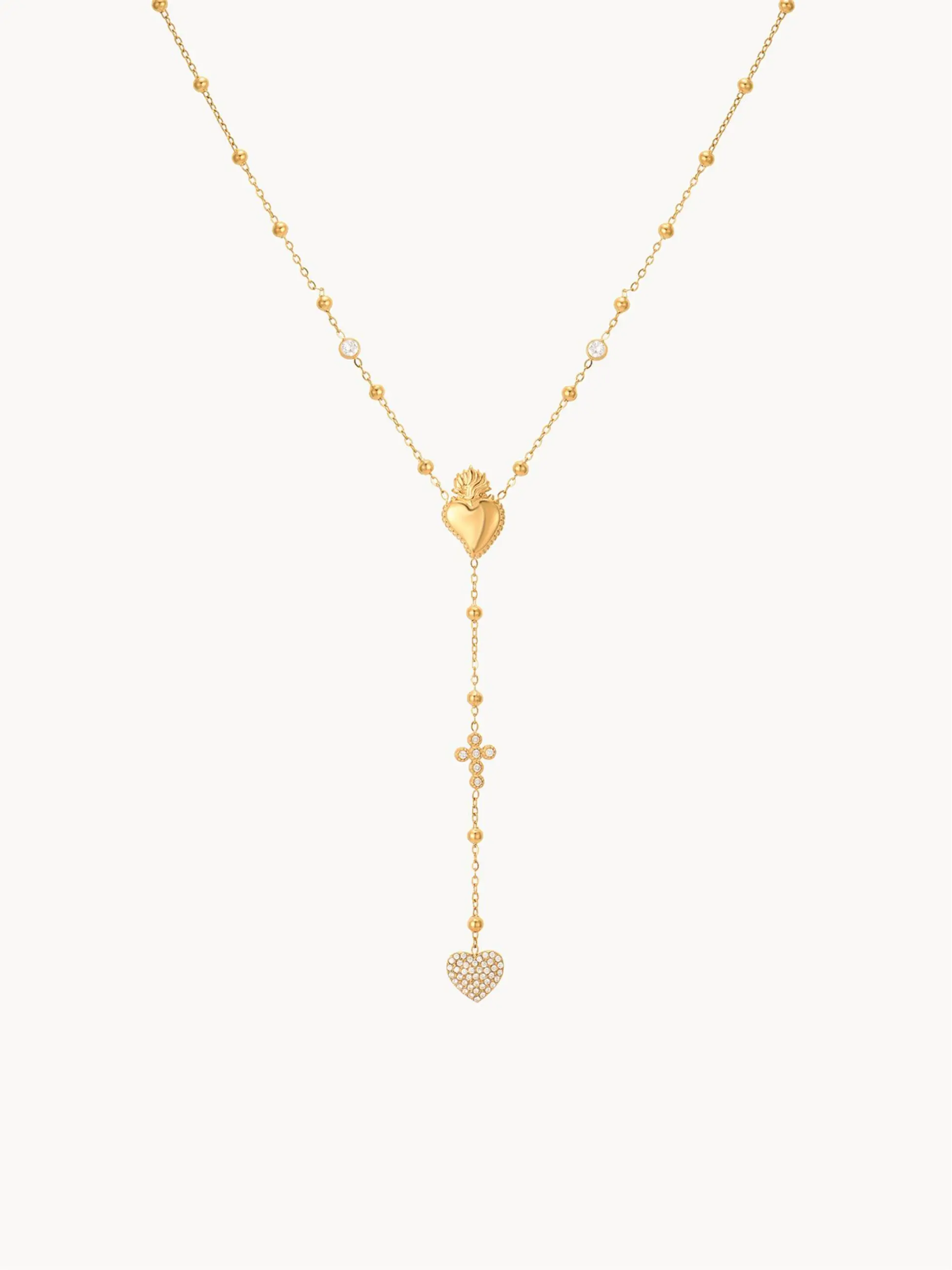 Sacred Heart & Cross Lariat Necklace