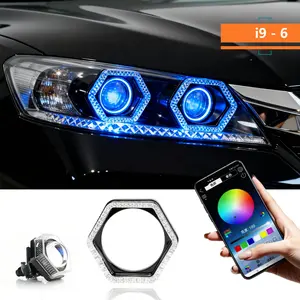2PCS 5D RGB Angel Eyes Halo Rings Lights with Turn Signal Lights APP Bluetooth LED Motorcycle Retrofit DRL Car Headlight