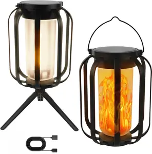 9-inch Solar Lantern Outdoor Light with Base Waterproof Upgraded Flickering Flame Effect for Patio Garden Room Decoration Campfire Holiday Decor Energy Efficient Monocrystalline Silicon Panels 8-12 Hours Operation Time