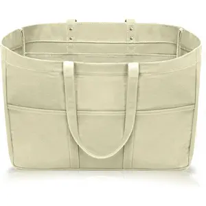 21.6" Large Canvas Tote Bag for Women with Multi-pockets and Laptop Sleeve Utility Tote Bag Big Everything Bags