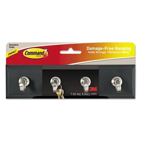 Command 212 MAIN Decorative Damage-Free Repositionable Hanging Hook-Key Rail Slider with 3M Commercial Conveniently Reusable Tape, MMMHOM18S, Simple Refined Design Fastener Organizer for Hardware Use, Removes Cleanly