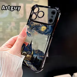 Electroplated Four Corner Anti-Fall Magical Night Pattern Phone Case for iPhone 17 Pro Max 16 Air 15 Plus 14 13 12 11 E Shockproof Transparent Protective Cover
