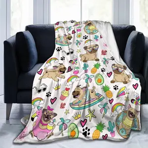 Pug Blanket Cute Dog Ultra Soft Flannel Throw Blanket for Pugs Lovers Living Room Sofa Kids Adults Gifts 50"X40"